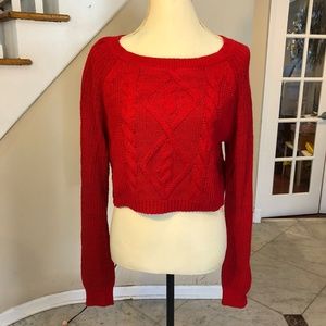 Red Cable Knit Boat Neck Sweater